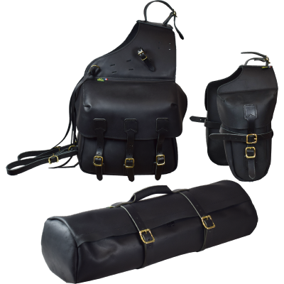 Pack de bagagerie de randonnée à cheval - Extrême 3 sanglons classique noir