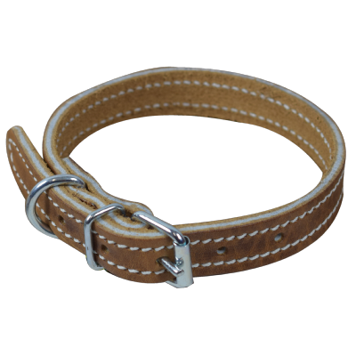 Collier de chien cuir chromé fauve